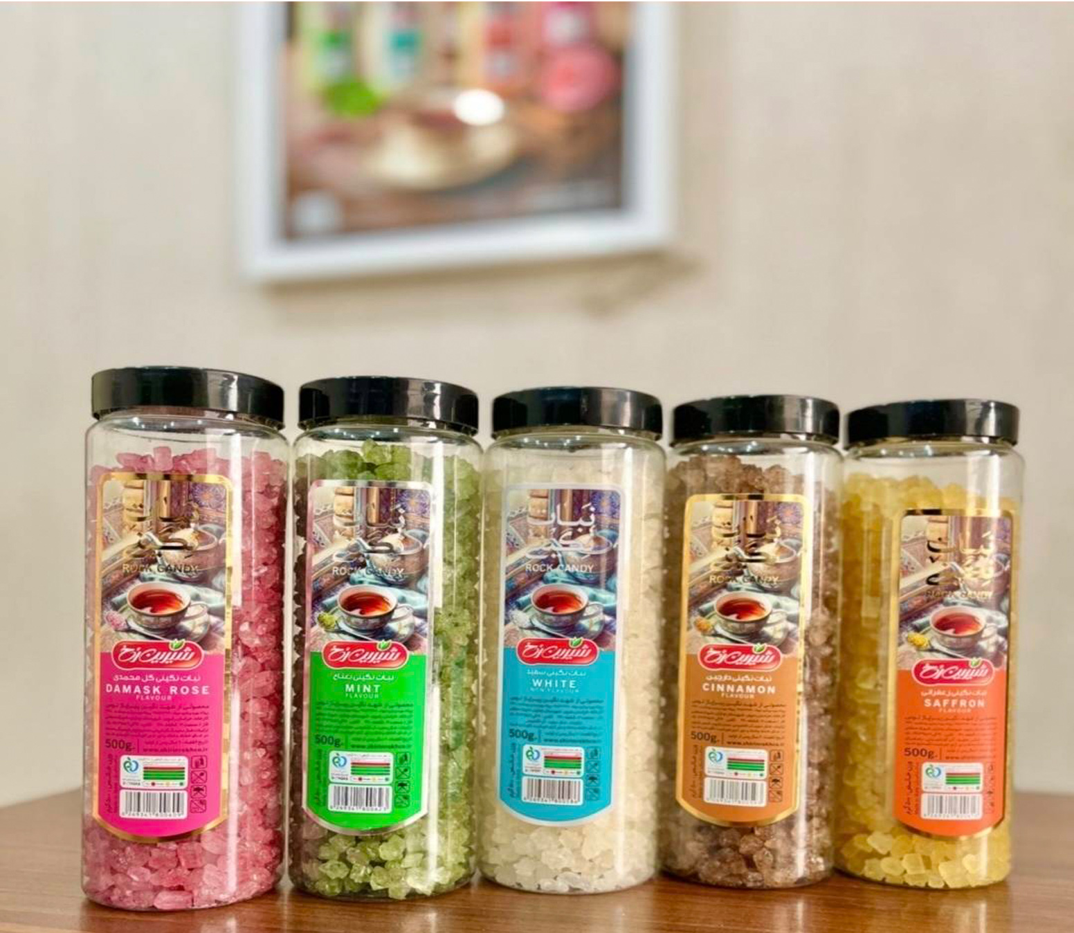 نبات نگینی قوطی 500 گرمی انواع طعم ( نعناع،دارچین،گلمحمدی و زعفرانی) کارتن 15 عددی - Image 3